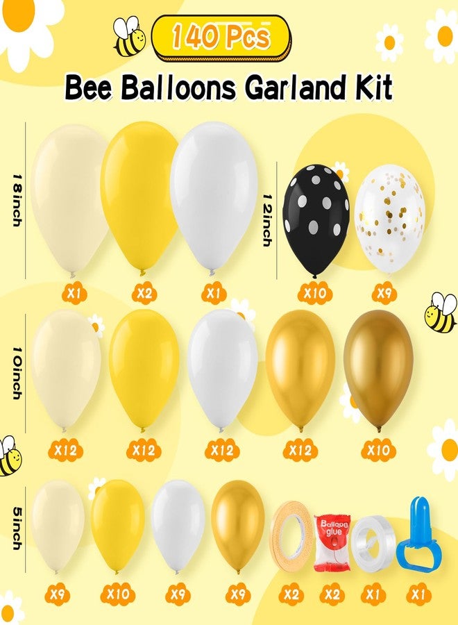 VinTS 140 Pcs Bee Balloons Garland Kit,Yellow Black White Balloons with Bee Stickers Gold Confetti Daisy Foil Balloons for Honey Bee Birthday Baby Shower Spring Theme Party Decoration - Image 2